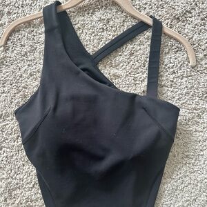 Lululemon Everlux Black Asymmetrical Tennis Crop Tank